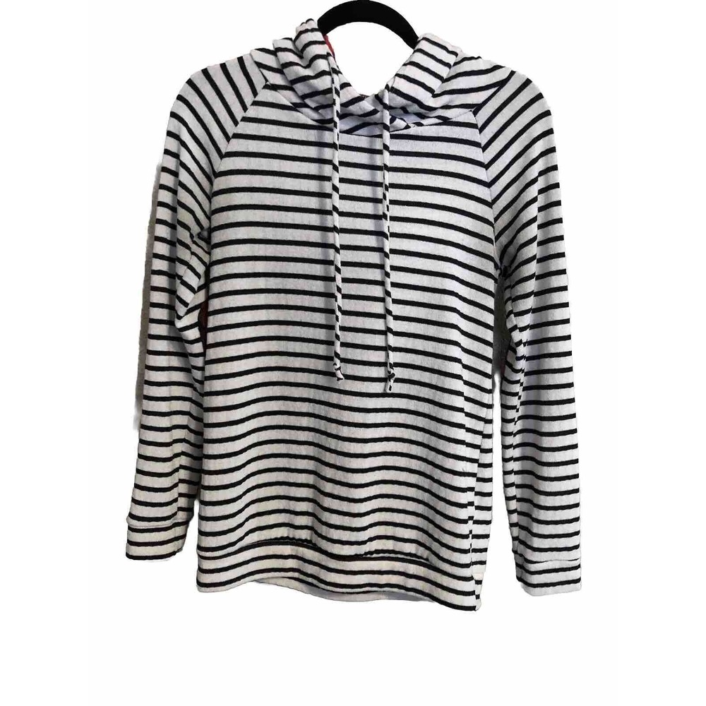 12pm by MON AMI‎ Hoodie Size S Black Stripes Buffalo Plaid Elbow Patches FLAW